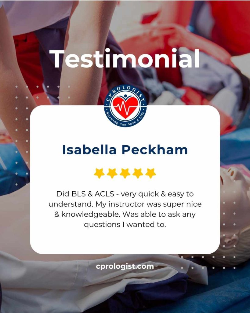 infographic with a testimonal from a past client about how great the cpr class in houston was, a positive review.
