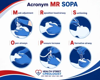 NRP 9th Edition vs 8th Edition: What's Changing for Houston Nurses MR SOPA ventilation correction steps used in NRP training, including mask adjustment, reposition airway, suctioning, open airway, pressure increase, and alternative airway.